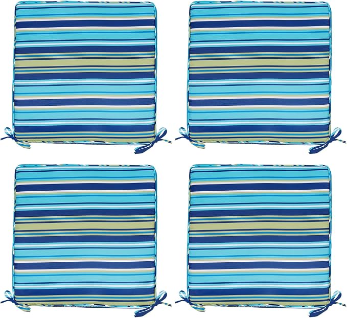 4 Pack Patio Cushion Covers Replacement, Washable Outdoor Cushion Covers Replacement with Zipper, Waterproof Outdoor Couch Cushion Slipcovers for Patio Furniture, Cyan Stripes, 18.9"D×18.9"W×3.15"H