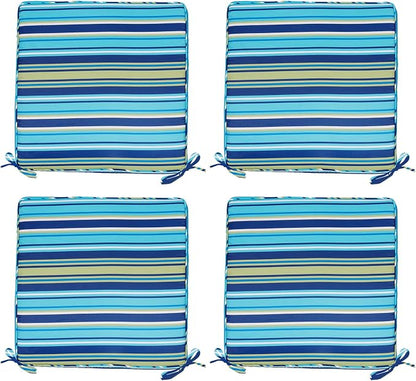 4 Pack Patio Cushion Covers Replacement, Washable Outdoor Cushion Covers Replacement with Zipper, Waterproof Outdoor Couch Cushion Slipcovers for Patio Furniture, Cyan Stripes, 18.9"D×18.9"W×3.15"H