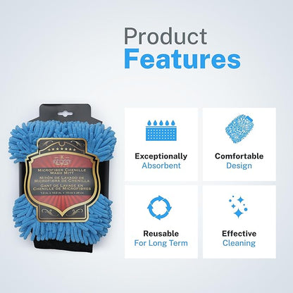 SM Arnold Ultra-Soft, High Absorbency Microfiber Chenille Wash Mitt for Car Detailing and Home Cleaning, Gentle Scratch-Free Cleaning Tool, Durable and Reusable, Ideal for Professional and DIY Use