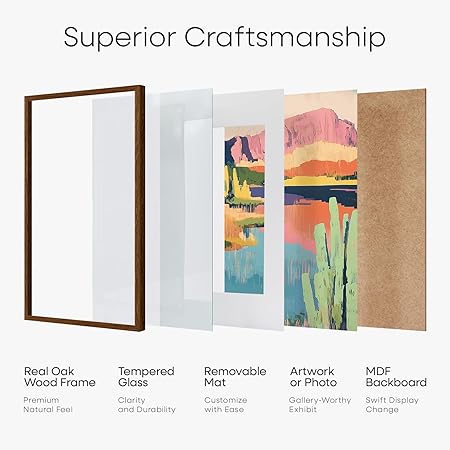 Homeforia 4x6 Brown Picture Frame Wood, High End 4x6 Dark Wooden Frames for Wall or Tabletop, Photo Frames 4 x 6 Brown with Mat 3x5, Tempered Glass, Wall Kit, Set of 1