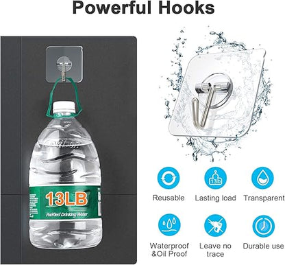 Adhesive Hooks, Removable Wall Hooks 13 LB Ceiling Hooks Transparent Seamless Hooks Waterproof and Oil Proof for Cabinet Kitchen Bathroom Ceiling Office Window 10 Pack