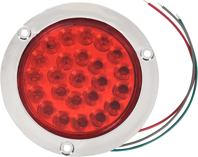 4 Pack Round Led Trailer Tail Lights Red 24 Led Flange Mount Waterproof Chrome 4 Inch Brake Stop Turn Lights