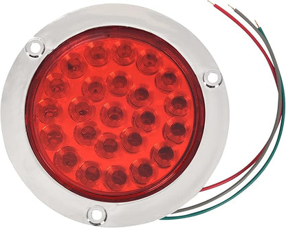 4 Pack Round Led Trailer Tail Lights Red 24 Led Flange Mount Waterproof Chrome 4 Inch Brake Stop Turn Lights