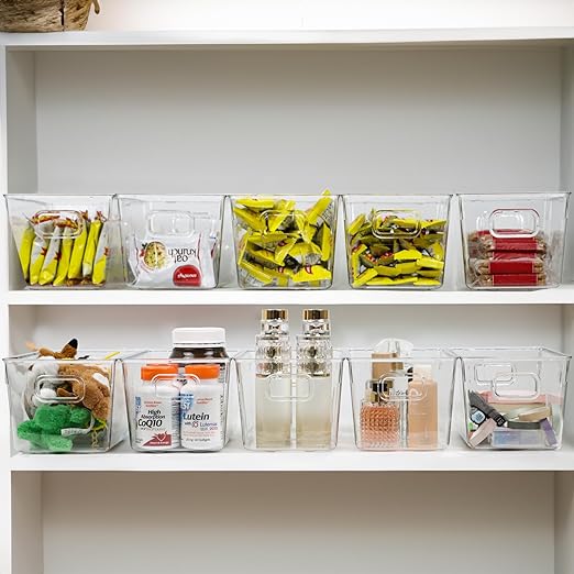 10 PACK Clear Storage Bins Clear Storage Containers for Kitchen Pantry Organization and Storage Bins, Organizing Bins with Built in Handles, Cabinet Organizers