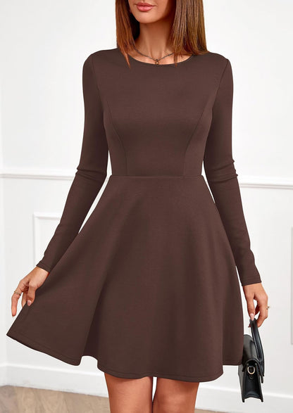 PRETTYGARDEN Womens Long Sleeve Cocktail Mini Dress 2026 Fall Crew Neck A Line Homecoming Party Short Dresses Elegant Classy