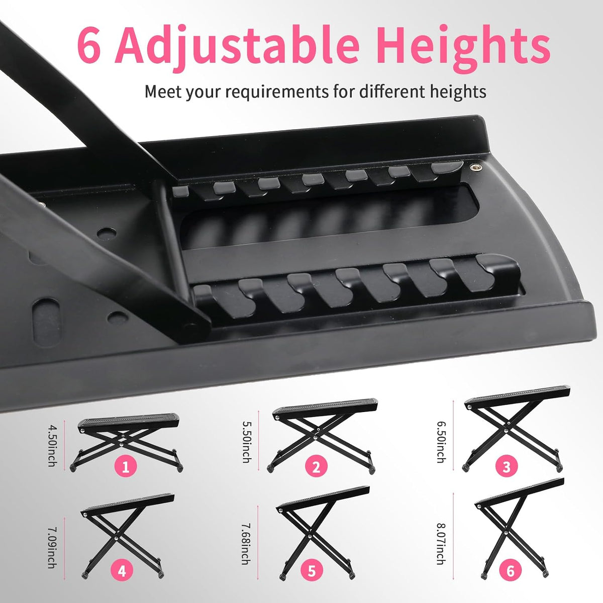 Pedicure Foot Rest, 6-Height Adjustable Non-Slip Foot Stand for Easy at Home Pedicures, Foldable Stool