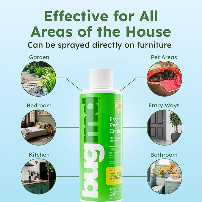 BugMD Ant Killer  Bug Spray Concentrate - Indoor Cockroach and Roach Killer, Spider Spray for Home, Fly and Insect Defense, Essential Oils, Plant-Powered, Eco-Friendly Pest Control - 3.7 Oz