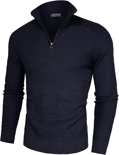 PJ PAUL JONES Mens Quarter Zip Textured Dress Sweaters | Raglan Long Sleeve, Ribbed Mock Neck Collar, Half Zip Pullover, Slim Fit, Formal Style, Fall Winter Wear, Suéter Para Hombre