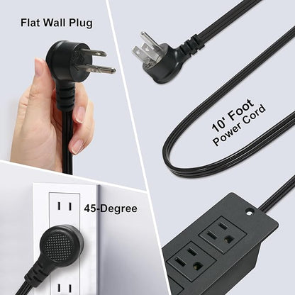 USB C Conference Recessed Power Strip 20W, 3 Outlets 2 USB Fast Charge(PD 20WQC 18W) Mountable Flat Plug 10ft Extension Power Cord for Nightstand Cabinet Sofa Table Couch