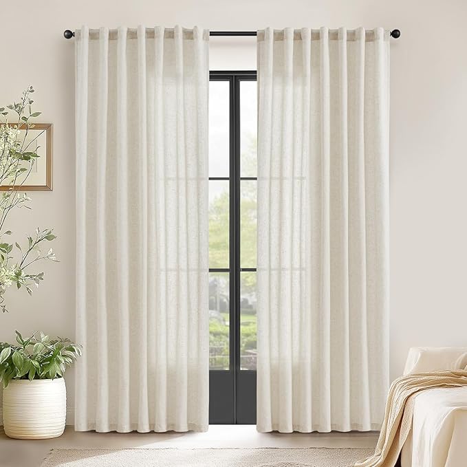 jinchan Linen Blend Beige Curtains 84 Inches Length for Living Room Farmhouse Rod Pocket Back Tab Light Filtering Window Drapes for Bedroom Curtains Crude 2 Panels