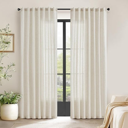 jinchan Linen Blend Beige Curtains 84 Inches Length for Living Room Farmhouse Rod Pocket Back Tab Light Filtering Window Drapes for Bedroom Curtains Crude 2 Panels