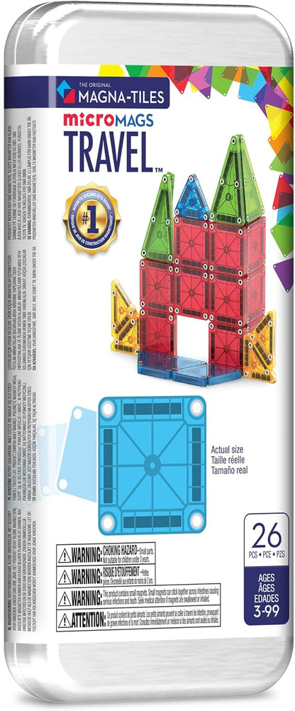 MAGNA-TILES microMAGS 26-Piece Travel Magnetic Construction Set – Bold Colors, The Original Magnetic Building Brand