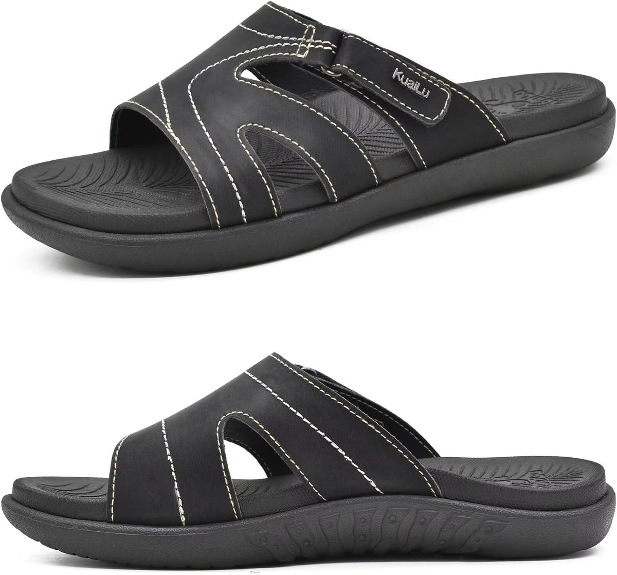 KuaiLu Womens Fashion Orthotic Slides Ladies Athletic Yoga Mat Memory Foam Walking Sandals Thick Cushion Recovery Summer Beach Slippers Comfortable Plantar Fasciitis Arch Support