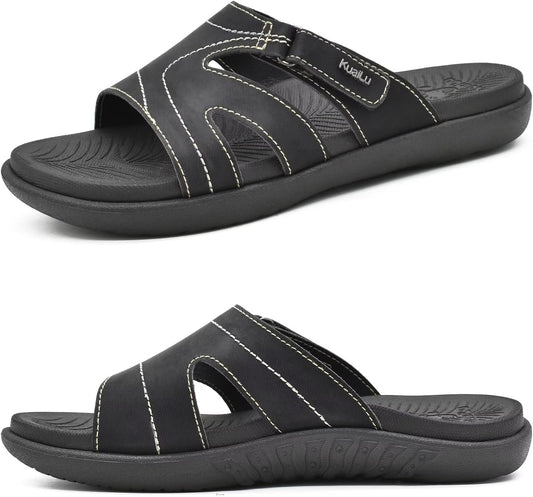 KuaiLu Womens Fashion Orthotic Slides Ladies Athletic Yoga Mat Memory Foam Walking Sandals Thick Cushion Recovery Summer Beach Slippers Comfortable Plantar Fasciitis Arch Support