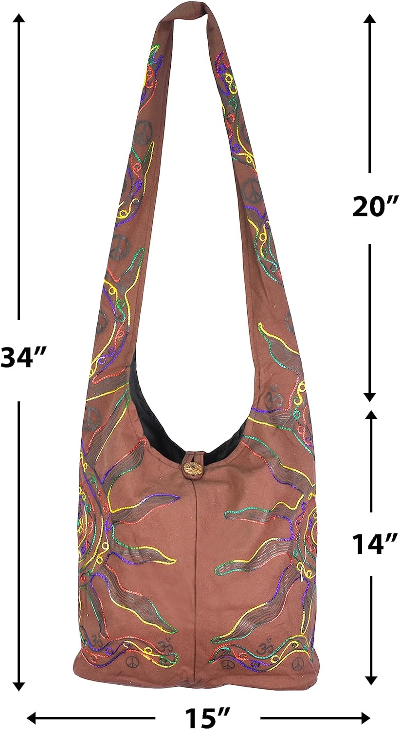 Mandala Crafts Hippie Bag, Large Boho Hobo Purse for Women, Crossbody Shoulder Sling Bags for Indie Style Bohemian Accessory.