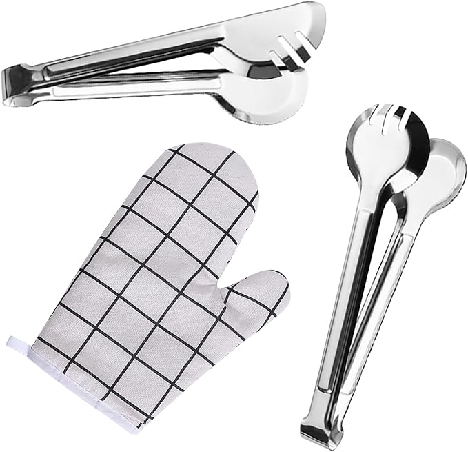 Tongs For Cooking - Heat Resistant 600 Degrees Stainless Steel Kitchen Tong,Heavy Duty Metal Locking Tongs - Perfect for Food,Salad and BBQ set of 2(Tongs For Cooking(Glove white style)-2 pack)