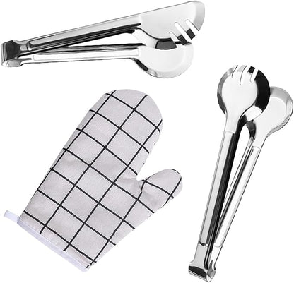 Tongs For Cooking - Heat Resistant 600 Degrees Stainless Steel Kitchen Tong,Heavy Duty Metal Locking Tongs - Perfect for Food,Salad and BBQ set of 2(Tongs For Cooking(Glove white style)-2 pack)