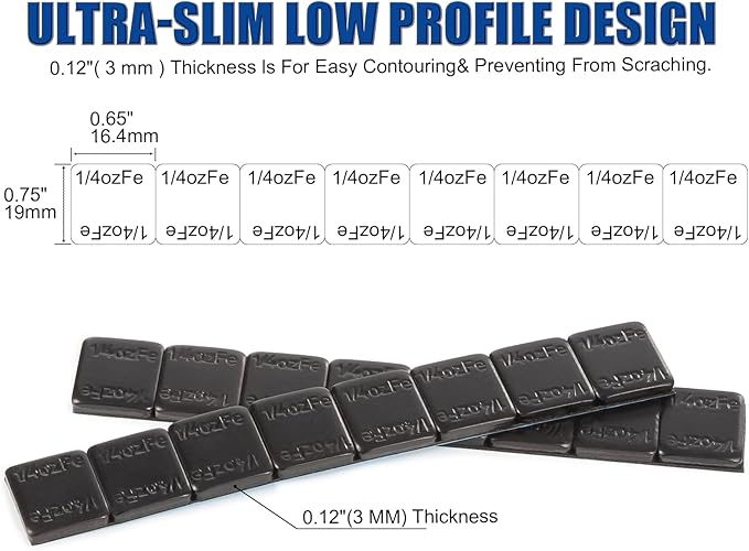JiiinMiiin Upgraded Wheel Weights 1/4oz, 0.25oz, Black - 48PCS Adhesive Stick on Wheel Weights, 12oz/Box, Perfect for Cars/Trucks/SUVs/Motorcycles