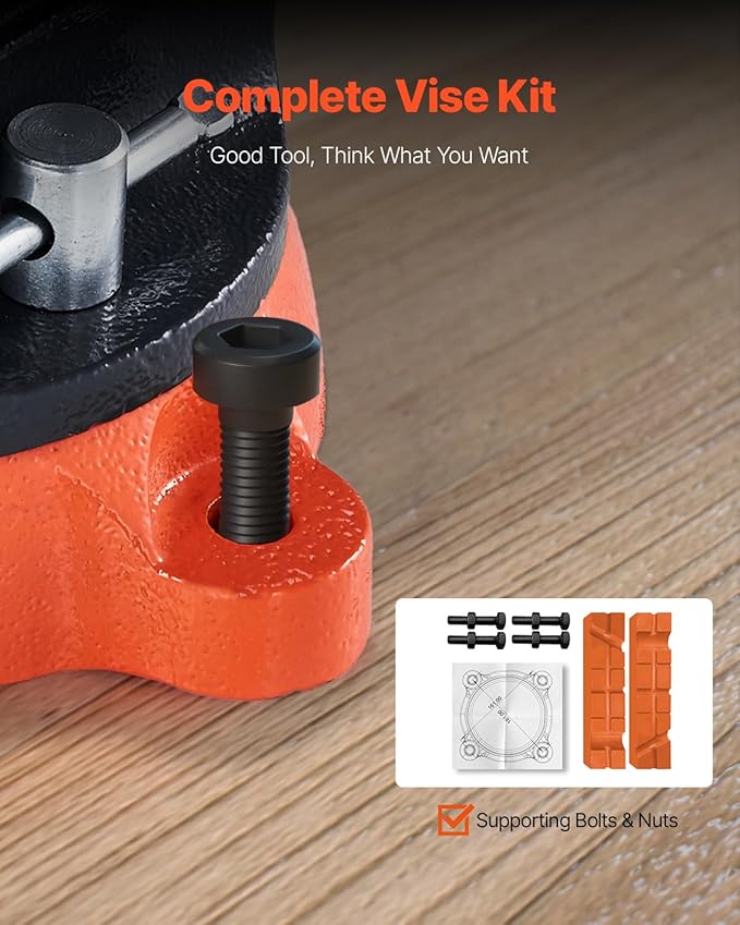 VEVOR Bench Vise, 8" Jaw Width, 8" Max Jaw Opening Multipurpose Vise with 360° Swivel Locking Base, 3.7" Throat Depth, Heavy Duty Ductile Iron Workbench Vise, Two-Way Jaws for Clamping Round Pipes