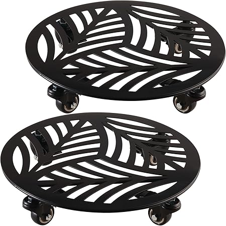 2 Packs Metal Plant Caddy with Wheels 13 Heavy-Duty Wrought Iron Rolling Plant Stands with Casters Indoor and Outdoor Plant Pot Roller Base Plant Saucer Movers Black, Strong Load Capacity