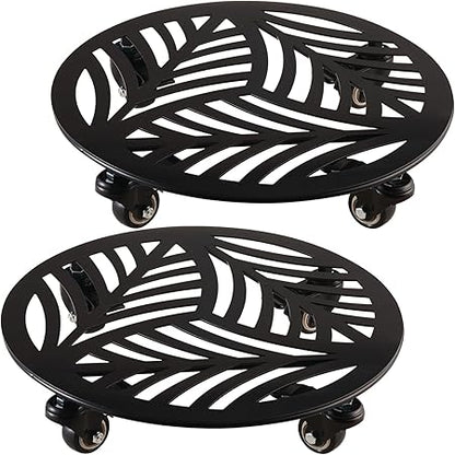 2 Packs Metal Plant Caddy with Wheels 13 Heavy-Duty Wrought Iron Rolling Plant Stands with Casters Indoor and Outdoor Plant Pot Roller Base Plant Saucer Movers Black, Strong Load Capacity