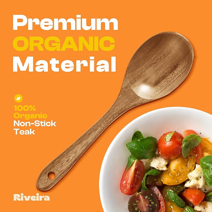 Riveira 1-Piece Light Teak Wooden Salad Spoon Ai Premium Teak Wooden Spoons for Cooking Ai Durable Wooden Spoons for Cooking Non Toxic for Safe Cooking