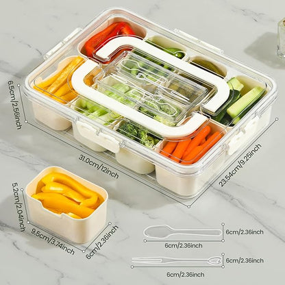 Portable Snackle Box Container, Divided Snack Tray with Lid and Handle, Clear Snack Box Container with 8 Compartments