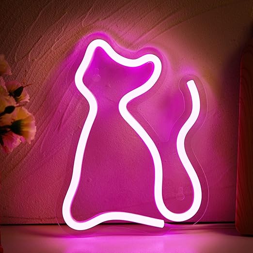 LED Neon Sign Neon Light Cat USB Powered Night Light, 3D Wall Art Decor Neon Signs For Bedroom Living Room Decor lamp Holiday Gift for Children Kids Girls (pink)