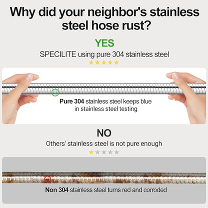 50ft 304 Stainless Steel Garden Hose Metal, Heavy Duty Water Pipe with Nozzles for Yard, Outdoor - Flexible, Never Kink & Tangle, Puncture Resistant (Sliver)