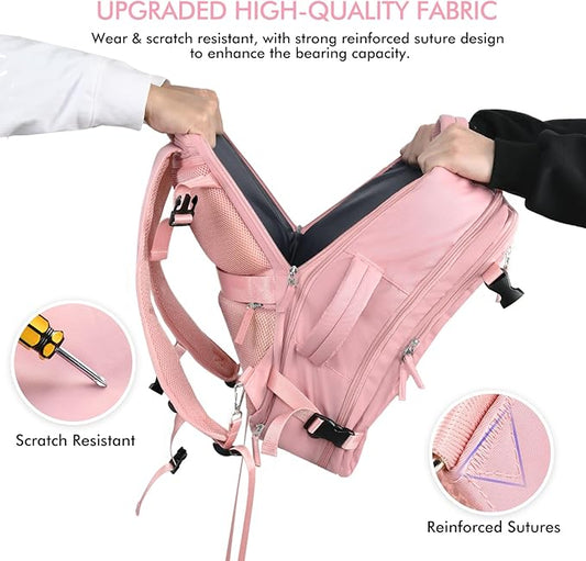 Beraliy Large Travel Backpack for Women, Personal Item Bag Airline Approved, Carry On Luggage, 17.3 inch Laptop Backpack, Waterproof Backpack,Hiking Backpack, Pink