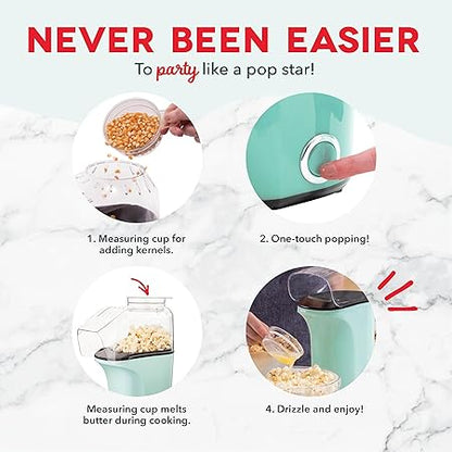 DASH Hot Air Popcorn Popper Maker with Measuring Cup to Portion Popping Corn Kernels  Melt Butter, 16 Cups - Red