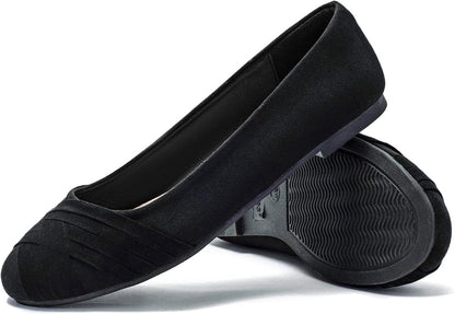 Bow Black Veittes Women's Wide Width Dress Round Toe Ballet Flats | Wide Flats for Women Slip On Comfortable Casual Office Business Work