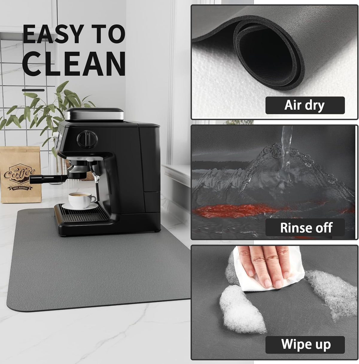 HotLive Coffee Mat - Absorbent Hide Stain Rubber Backed Dish Drying Mat for Kitchen Counter - Bar Mats for Countertops Accessories Fit Under Coffee Maker Espresso Machine- dark gray- 12x19