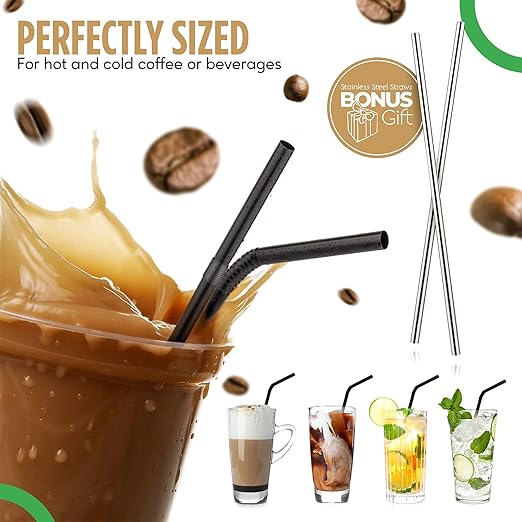 100 Pcs Black Flexible Drinking Straws,Plastic Disposable Bendy Straws(0.23''diameter and 8.27"long)