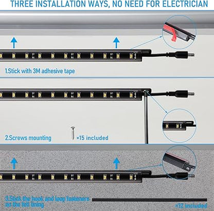 TORCHSTAR LED Safe Lighting Kit, (6) 12 Inch Linkable Light Bars  Motion Sensor  UL Power Adapter, 900LM, Input 100-240V, for Under Cabinet Gun Safe Locker Closet Showcase, 5000K Daylight