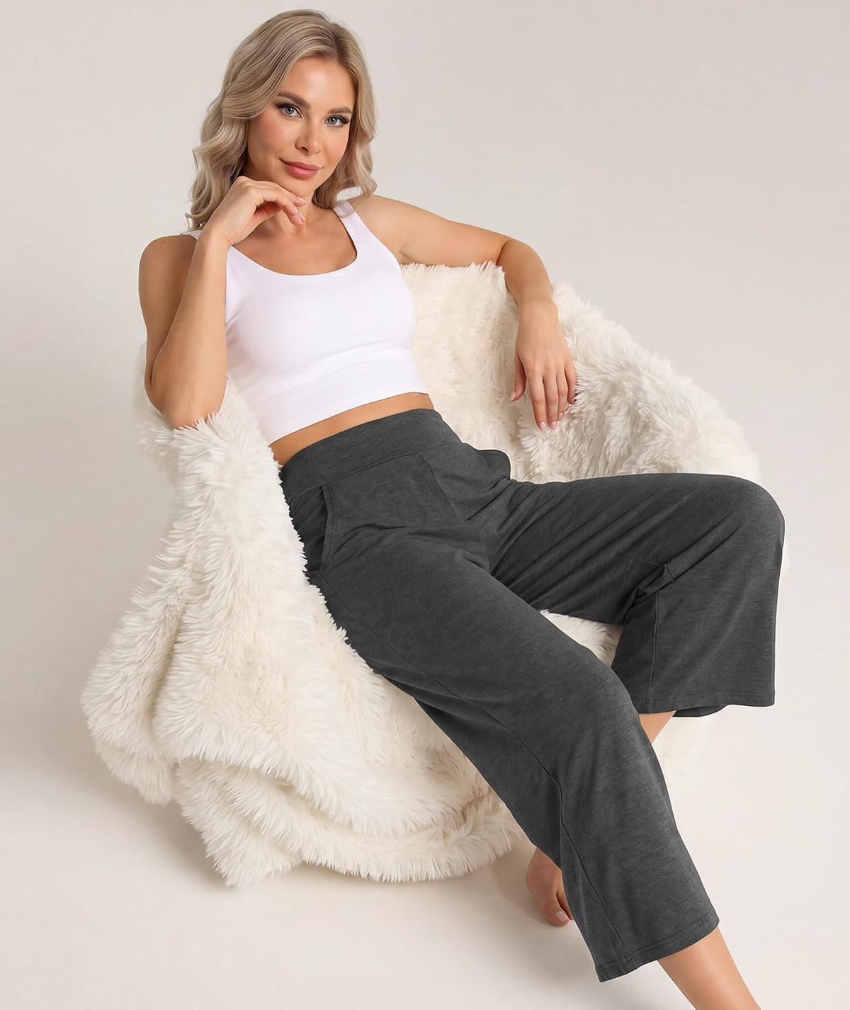 GYS Bamboo Viscose Capri Pants for Women, Wide Leg Cropped Pajama Pants, Loose Yoga Sweatpants, Palazzo Lounge Pj Bottoms