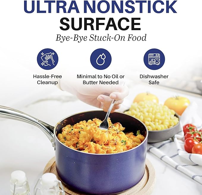 Granitestone Blue 2.5 Quart Small Sauce Pan with Lid, Sauce pot with Lid, Ultra Nonstick  Durable Diamond Reinforced Small Pots for Cooking, Saucepan with Lid  Stay Cool Handle, Dishwasher Safe
