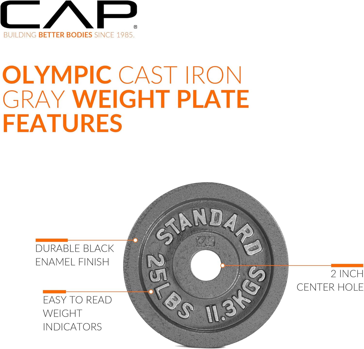 CAP Barbell 5 lb Olympic 2-Inch Cast Iron Weight Plate – Single