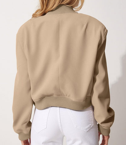 Women's Spring Varsity Bomber Jackets Long Sleeve Cropped Button Down Casual Coat with Pockets Outwear