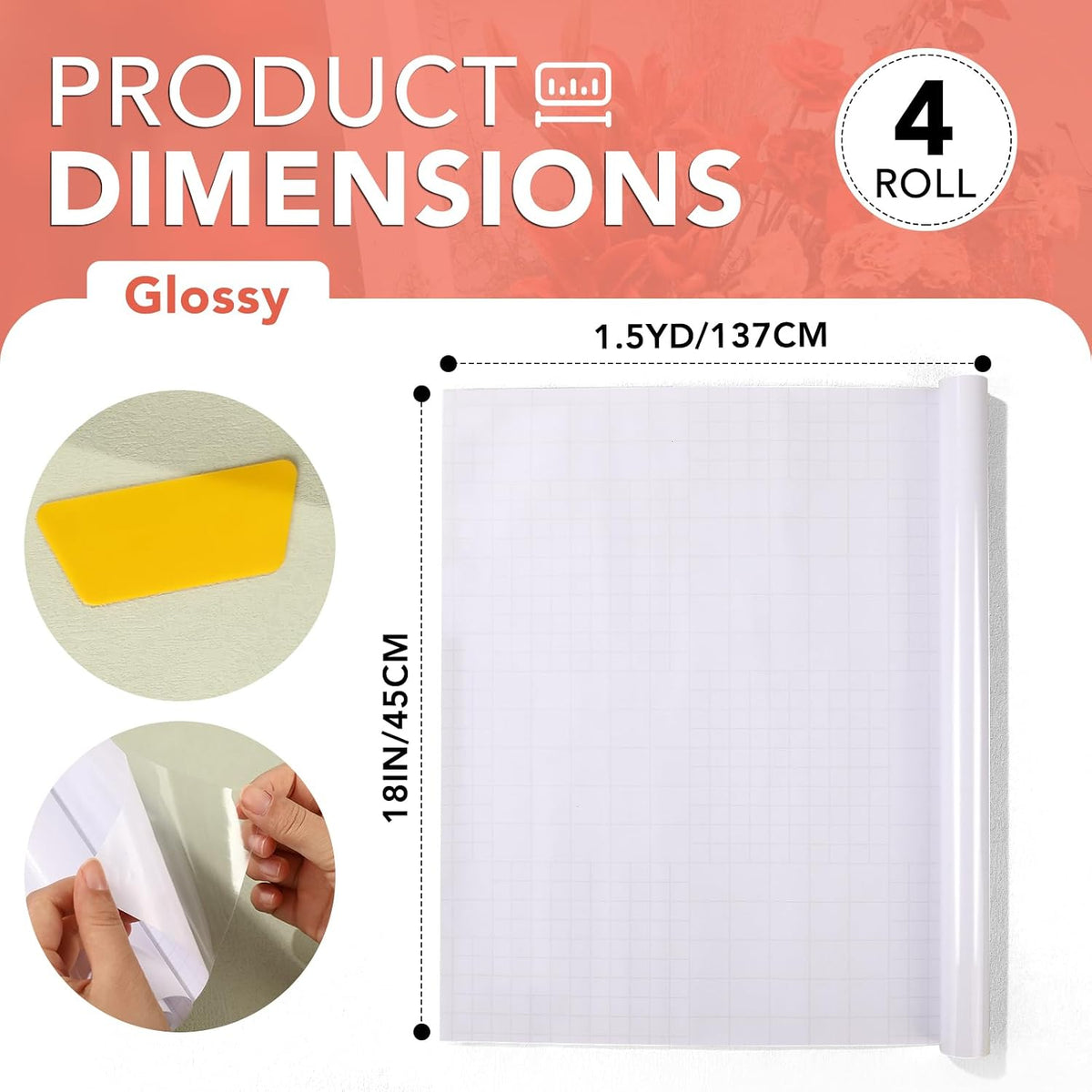4 Rolls Clear Contact Paper, Adhesive Book Covers 18 in x 4.5 ft Contact Paper Peel and Stick, Plastic Protective Liner Papers Protector for Crafts Paperback Textbook Hard Covers Documents