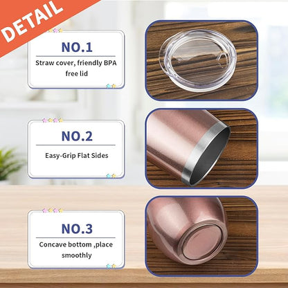 StarSpeed 12oz Wine Tumbler with lid, Stainless Steel Travel Mugs Stemless Double Wall Insulated Coffee Cup, Insulated Wine Glasses Travel Tumbler for Cold  Hot Drinks(Rose Gold, 1)
