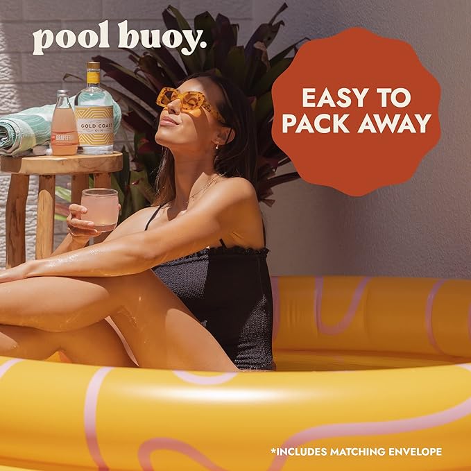 Pool Buoy Round Inflatable Pool with Storage Bag - Premium Outdoor Swimming Pool for Kids, Toddlers, Infants and Adults - Garden and Backyard Pools for Family Summer Pool Party (Golden Glenys)