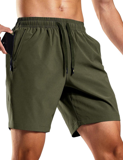 Men's Workout Running Shorts 7 Inch Lightweight Athletic with Zipper Pockets No Liner Quick-Dry Gym Active Shorts