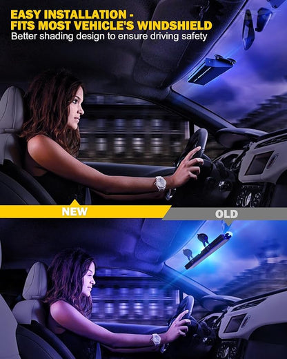 LUMENIX Aluminum emergency LED strobe lights, front visor for front windshield, traffic warning, split flashing light for police, patrol, vehicles, trucks,