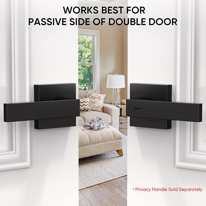 TICONN Dummy Door Handle, Heavy Duty Reversible Square Dummy Door Lever for Indoor, Bedroom, Closet (1 Pack, Front  Back Pair, Matte Black)