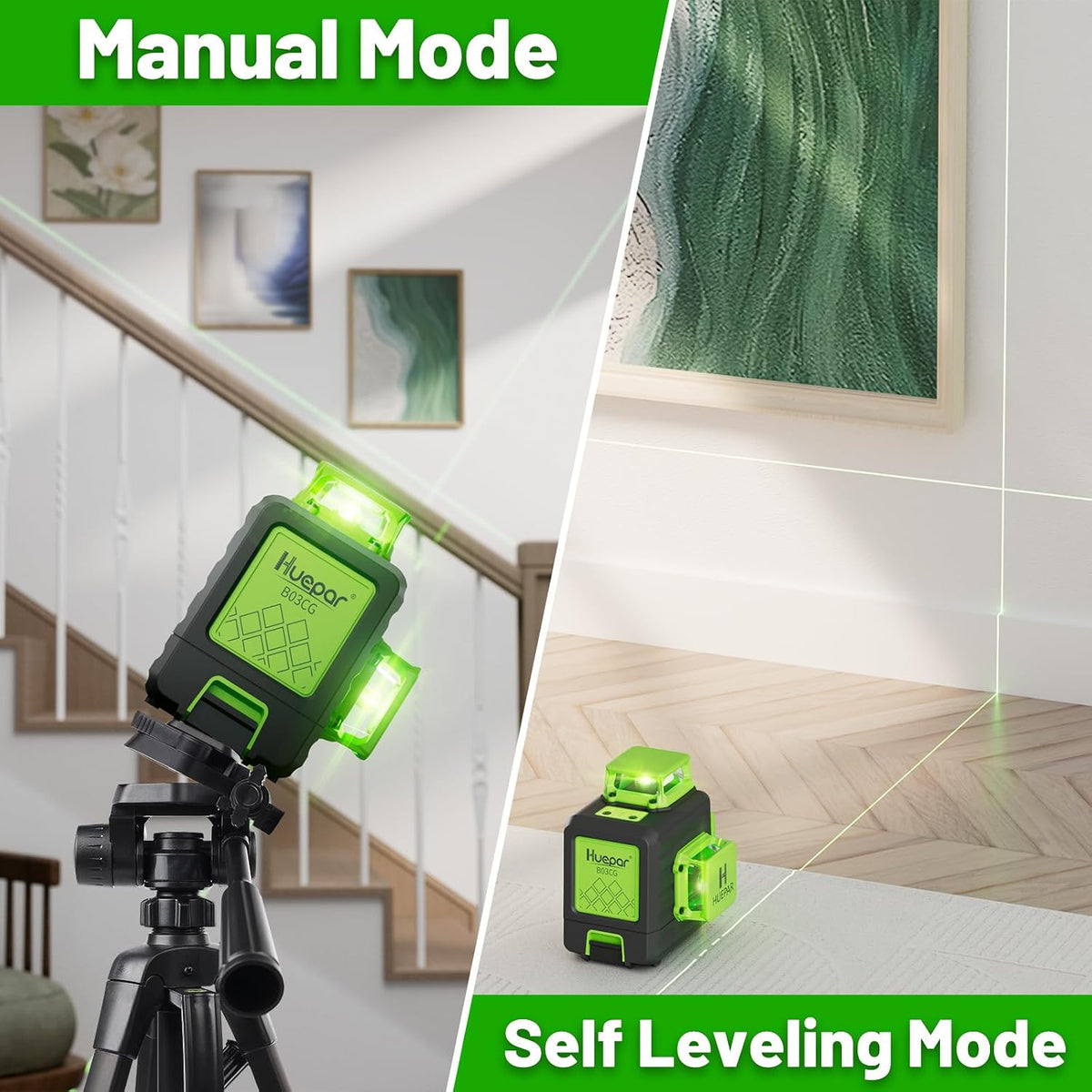 Laser Level 360 Self Leveling, Rechargeable 3D High Brightness Green Laser 3x360° Best Laser Leveler Tool for Construction and Picture Hanging, Strong Magnetic Bracket & Hard Suitcase -B03CG (tripod included)