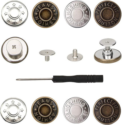 30 Sets Replacement Jean Buttons for Jeans,No Sew Removable Metal Button for Jeans,20mm Button Repair Kit with Screwdriver,Packed in Plastic Storage Box - Fits for Any Cowboy Clothing,Jackets,Pants
