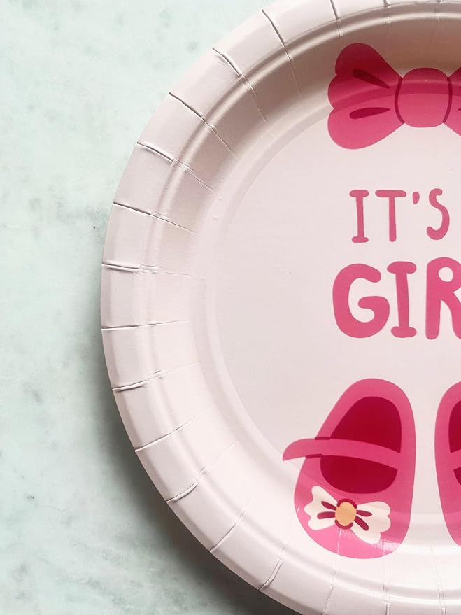 7 inch Paper Plates, Baby Shower, Pink, 16ct