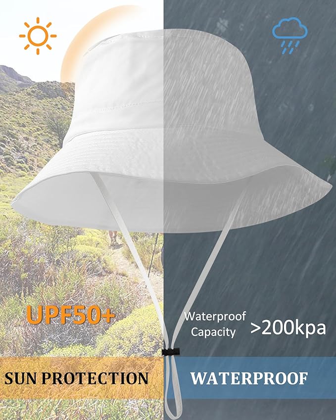 Waterproof Sun UPF 50 Bucket Hat UV Protection Packable Brimmed Boonie for Women Men Summer Lightweight Hiking Outdoor Cap