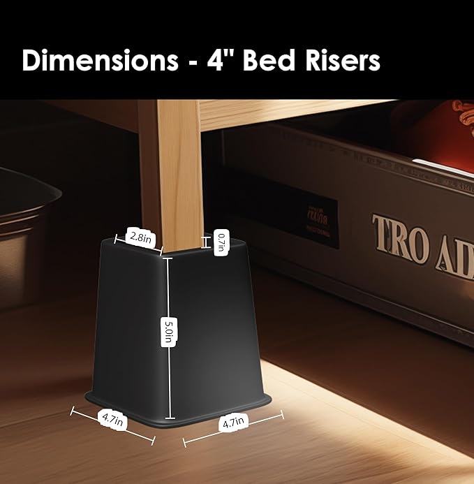 Bed Furniture Riser 4 inches, Versatile Bed and Furniture Riser - Heavy Duty, Supports 550 lbs Each Riser - Set of 4, Black